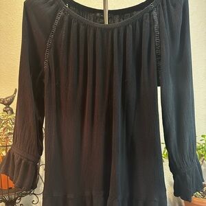 INC International Concepts Black Ruffled 3/4 Sleeve Blouse